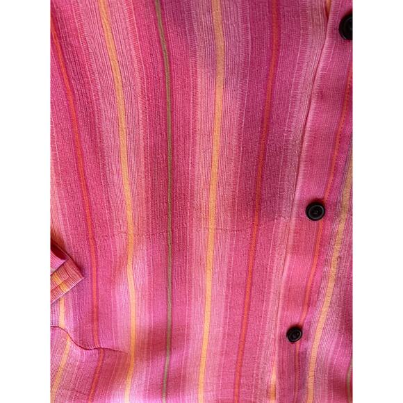 Express Design Studio 100% Silk Y2K Style Striped Button Up Pink Blouse Medium - Picture 7 of 11